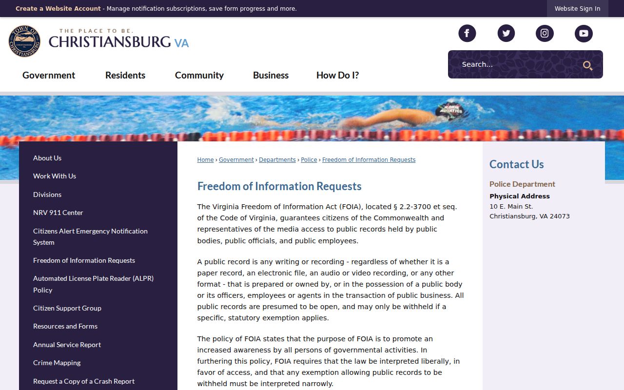 Christiansburg criminal records and police FOIA instructions