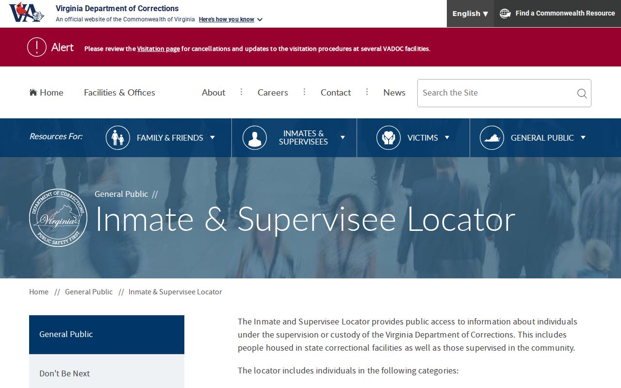 VADOC locator for Montgomery County criminal custody records