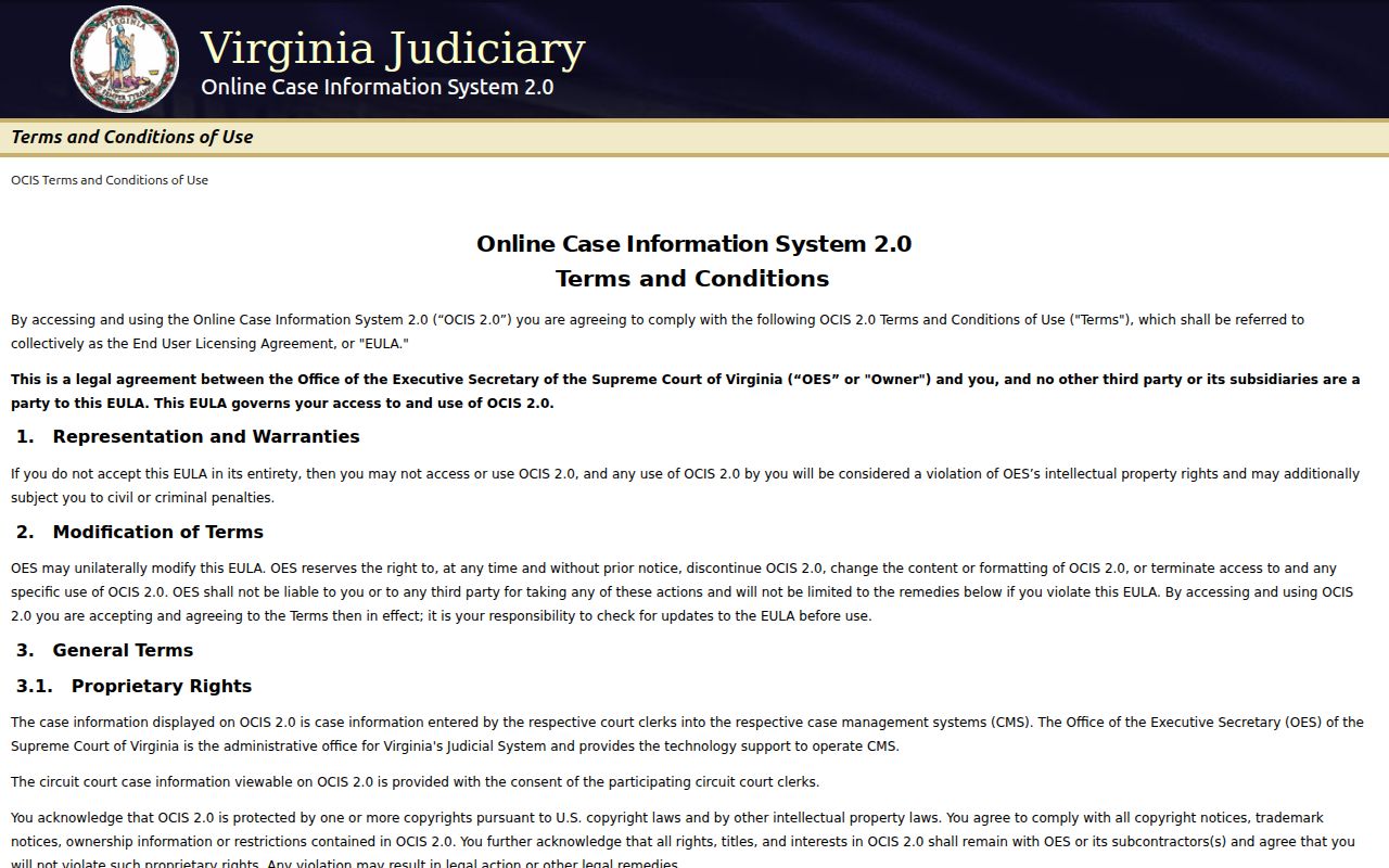 Montgomery County criminal history search in Virginia OCIS
