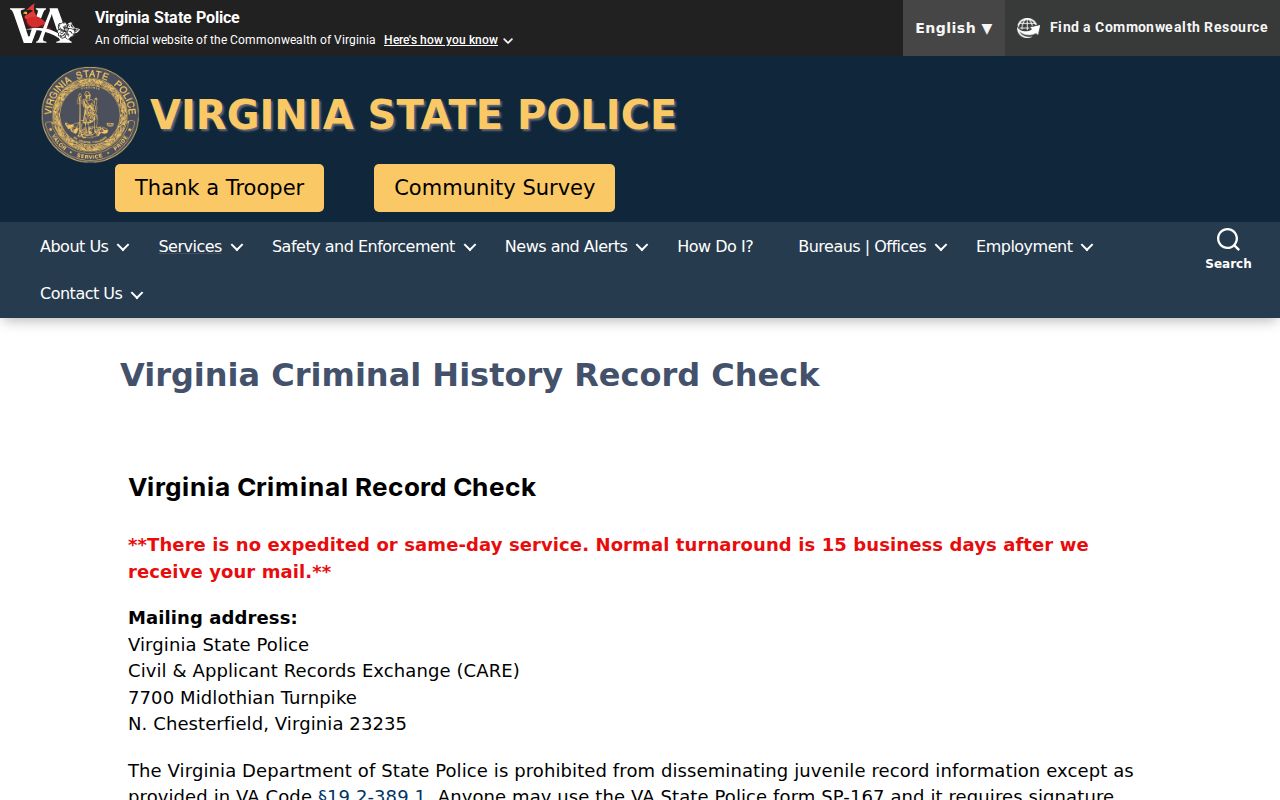 Virginia SP-167 background check for Montgomery County criminal history