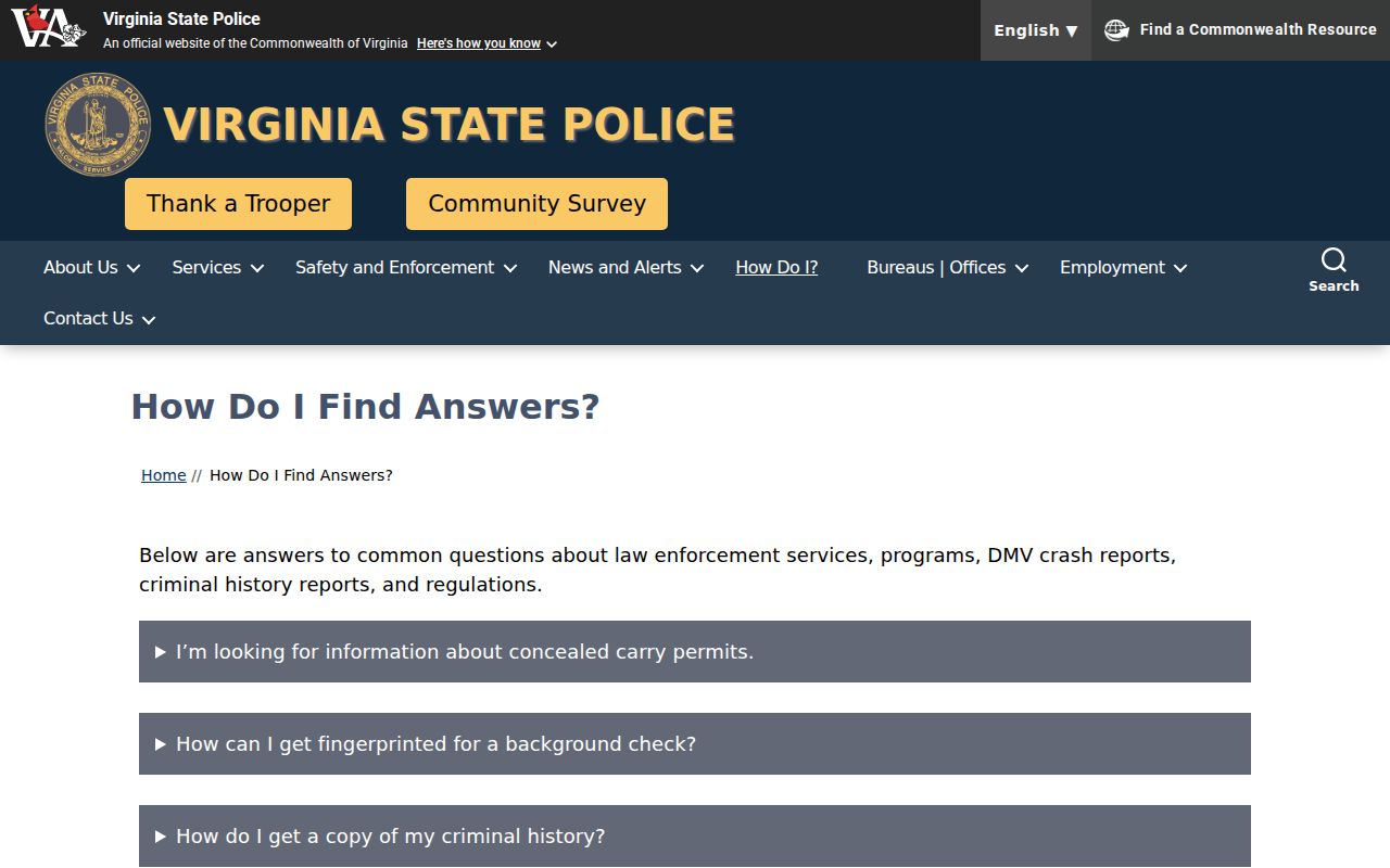 Virginia State Police guidance for a Montgomery County sex offender search